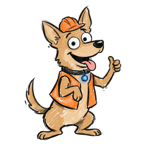 Kel, the Offsidr AI copilot — a kelpie in a hi-vis vest with a blue smart-tag